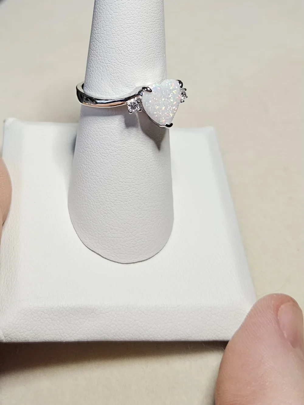 Heart Opal Ring in White with Sterling Silver Band